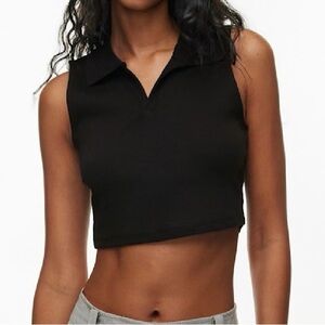 Sunday Best Black Sleeveless Polo Crop Top